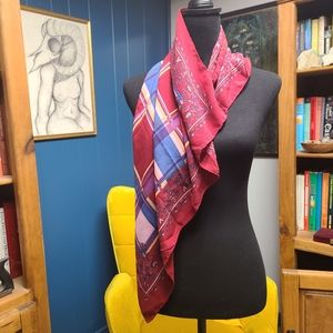 Silk Plaid & Floral Print Scarf